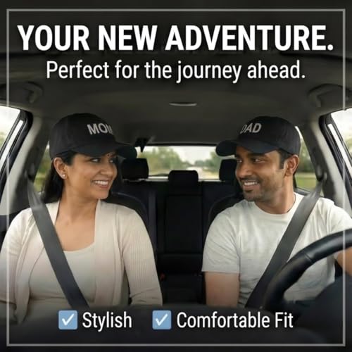 Image of ncgifts Mom Dad Cap Set for Photoshoot | Black Colour Matching Mom Dad Cap | Set of 2 Couple Caps for Photo Shoot & Gifting Free Size
