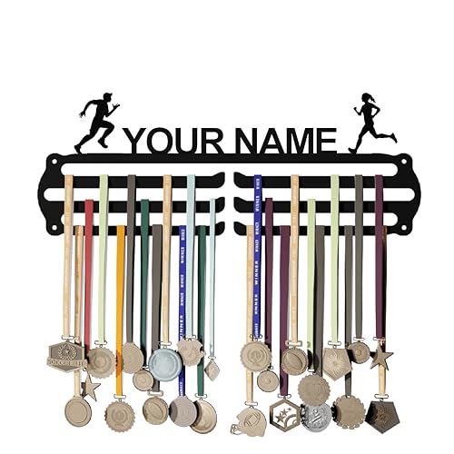 Image of GLORY MEDAL HANGERS - Personalized Medal Hangers for Wall - Hang Up to 60 Medals | Metal | Sports Medal Wall Display | Medal Holder | Black Glossy Finish.