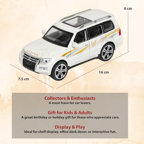Image of Alloy Metal Pull Back Die-cast Car 1:32 White Pajero Model with Sound & Music, Toy Cars for Kids Durable and Fun Gift for Boys and Girls