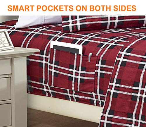 Elegant Comfort Luxury Soft Bed Sheets Plaid Pattern 1500 Thread Count Percale Egyptian Quality Softness Wrinkle And Fade Resistant (6-Piece) Bedding Set, Queen, Plaid Burgundy #TOP2