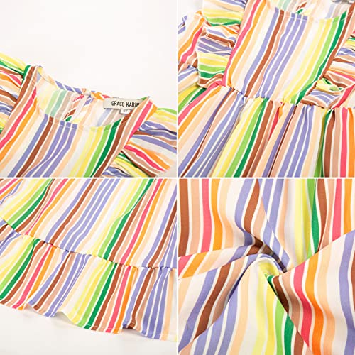 Girls Summer Dress Ruffle Sleeve Casual A-Line Flowy Midi Rainbow Dress 10Y #TOP5