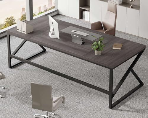 Image of HSH Extra Long Home Office Desk, Industrial Metal Wood Computer Desk, Large PC Laptop Table for Two Person Executive Writing Work Study Gaming, Bedroom Living Room Dual Monitor Desk, Dark Gray,78 Inch