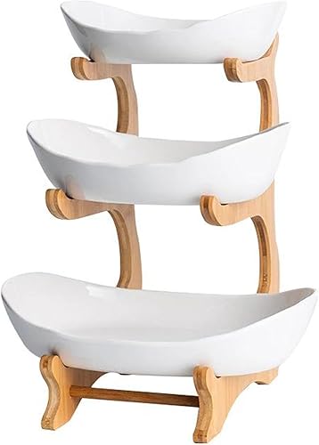 YYW Cesta de frutas de 3 niveles, frutero de cerámica blanca para encimera de cocina, juego de fruteros para el hogar con soporte, bandeja para