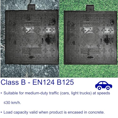 Image of Cast Iron Manhole Cover and Frame, Square Black 16x16 In