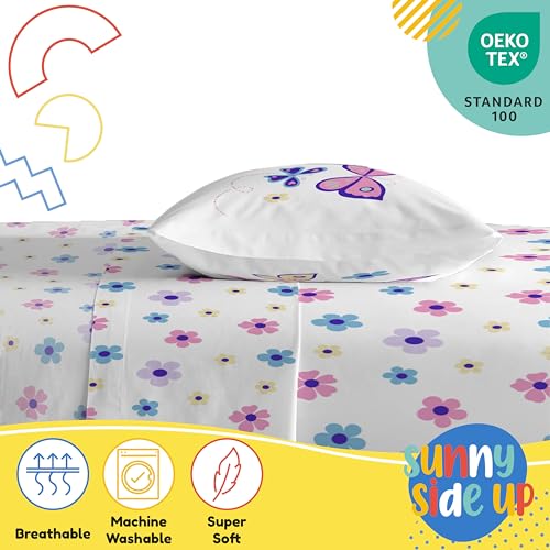 Image of Sunny Side Up Flutter Twin Sheet Set - 3 Piece Kids Bedding Set Includes Pillow Cover - Super Soft Floral Microfiber Sheets