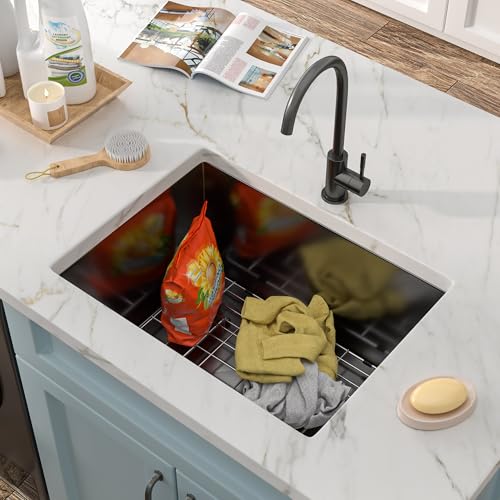 Image of 24 inchx18 inch Undermount Laundry Utility Sink - Gunmetal Black NANO-PVD, 16 Gauge 304 Stainless Steel, 12 Inch Deep Single Bowl Under Counter Basin for Laundry Room, RV or Utility Use