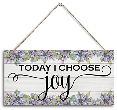 Positive Quote Wood Decor Sign - Today I Choose Joy - Rustic Wall Hanging Plaque With Flower Art - Farmhouse Home Decor Sign 12x6 Inch