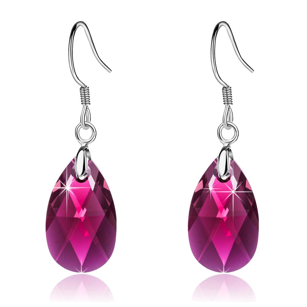 Teardrop Austrian Crystal Drop Dangle Earrings for Women 925 Sterling Silver Hook Hypoallergenic Jewelry