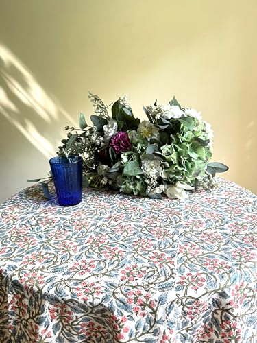 ATOSII Cotton Blockprint Round Tablecloth, Kalina, 90 Inches