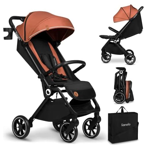 LIONELO Cloe Cochecito Plegable hasta 22 kg, Respaldo Ajustable Función Dormir, Arnés de 5 Puntos Ruedas Portavasos Ligero Compacto Impermeable, sillita, silla paseo ligera, carrito bebe (marrón)