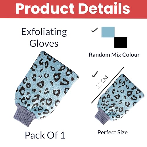 Image of TEMPERIA (1 pcs) Exfoliating Gloves for Dead Skin - Body Scrubber for Bathing, Bath & Shower for Women & Men - Premium, Ergonomic Design Exfoliator Scrub (Random Colors) (MN03)