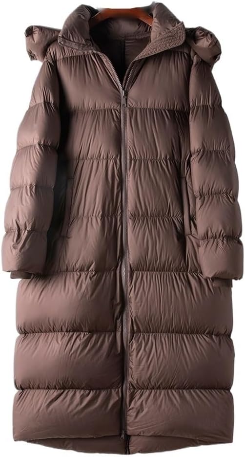Women's Winter Casual Thickened Long Hooded White Goose Down Down Jacket Brown Down Jackets