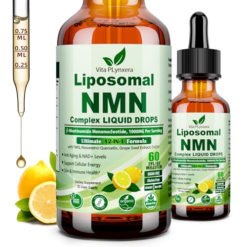 NMN Supplement Liquid Drops Ultimate 12-in-1 NMN Beta 1000mg w. Quercetin TMG Resveratrol Coq10 Astaxanthin for Anti Aging Energy & Immune NMNH Alternative Liposomal High Absorption For Women Men