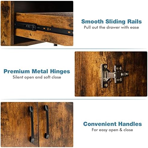 COSTWAY Wooden Storage Cabinet, Floor Standing Sideboard Cupboard, Accent Side Cabinet Organiser Unit for Living Room Dining Room and Hallway (Rustic Brown, Double Door+Drawer)