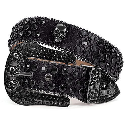 SUOSDEY Totenkopf Strass Gürtel Stilvoll Nietengürtel Herren Damen Punk Gürtel für Jeans Kleider Hose