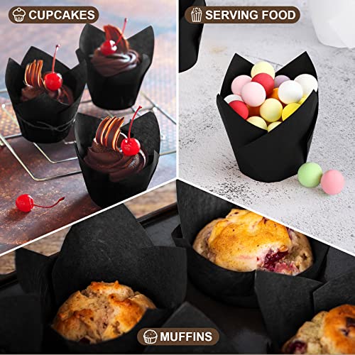 Caissettes à muffins tulipe noires et blanches anti-graisse - Lot de 400 pièces pour pâtisserie - 6