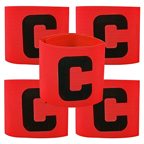5 Pieces Elastic Football Soccer Captain Armband Adjustable Outdoor Football Player Bands for Youth Adult (Red)