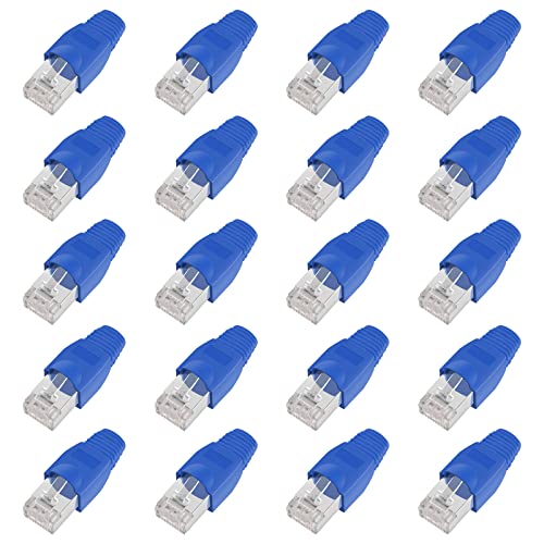 ShipeeKin 20 conectores modulares blindados de red Ethernet RJ45 Cat5e Cat5 Cat 5e CAT6 Cat6e 8P8C UTP STP 50U chapado en oro LAN cable Plug Crimp (Azul)