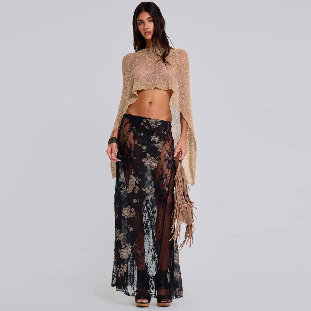 Poncho Femme Asymétrique Multifonctionnel Châle Tricoté Élégant Cape Légère Couverture d'Été Transparent pour la Plage et Soirées Formelles(Marron)