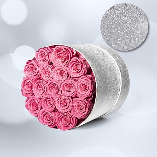 17 Pink Flowers in Glitter Box, Birthday Gifts for Women, Preserved Flowers, Mothers Day Roses Gift for Mom