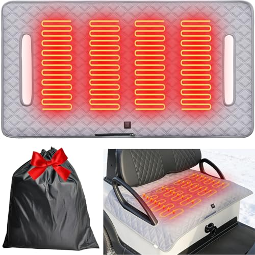 Heated Golf Cart Seat Cover Non-Slip Golf Cart Heated Seat Blanket Warmer Pad Fits 2-Person EZGO Club Car Yamaha Golf Cart Accessories Gift for Men Golfer 3-Level Temperature Control USB Powered