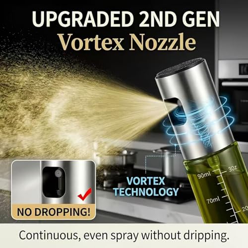 Image of Oil Sprayer for Cooking - Olive & Avocado Oil Spray Bottle, 100ml Food Grade Glass Mister with Adjustable Nozzle for Kitchen Gadgets, Air Fryer, Salad, Frying, BBQ (2PCS)