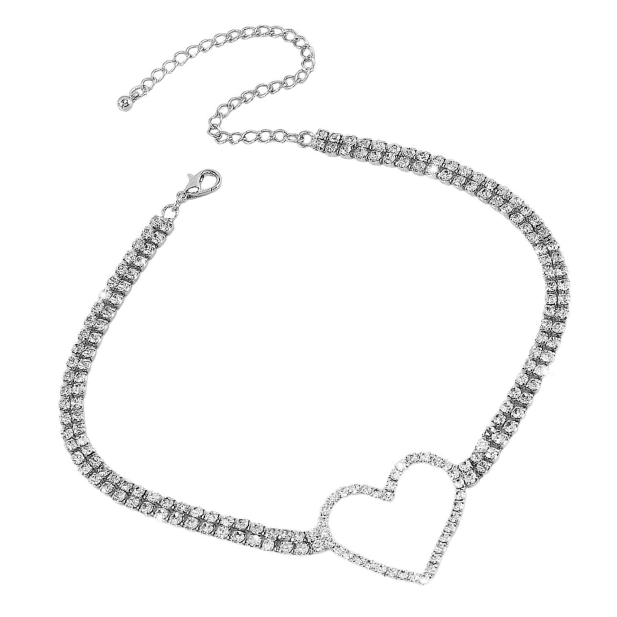 KESYOO Heart Rhinestone Choker Necklace for Women Dainty Neck Chain Jewelry Stylish Necklaces for Fashion Lovers for Layering or Standalone Wear