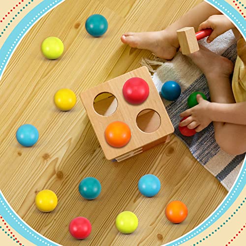 Image of Bucherry 12 Pcs Montessori Wooden Balls 1.8 Inch Wooden Replacement Ball Educational Counting Toys Preschool Learning Material and Stacker Matching (Fresh Color)