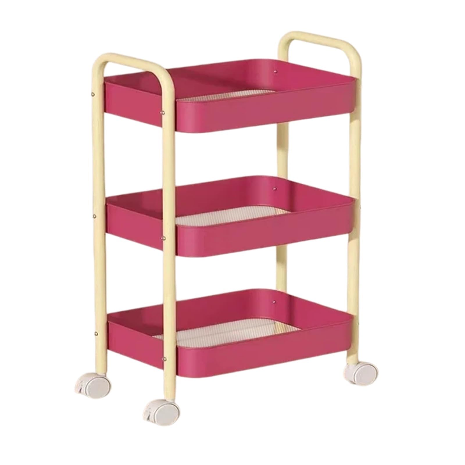 ZYYANSHOP Kitchen Storage Cart Rolling Bedside Storage Cart 3-tier Movable Snack Organizer Shelf with Wheels(Pink)