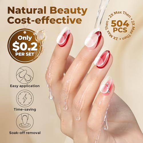 Image of UNA GELLA Oval Fake Nails Pre-shape 504pcs Almond Gel Nail Tips Round Almond Press on Nails for Full Cover Acrylic Round Oval Full Nails False Nails 12 Sizes False Soft Gel Tips