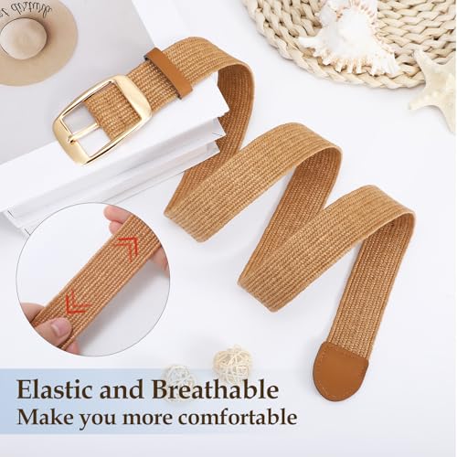 VONMELLI Straw Woven Elastic Belts for Women Stretch Boho Belt for Fashion Jeans Dress Braided Rattan Belt4