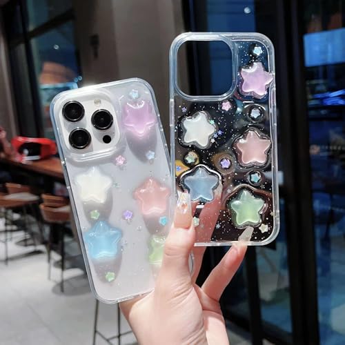 Image of COVERLY for iPhone 12 Pro 3D Luxury Star Resin Phone Case,Trendy Translucent Cute Hard Epoxy Art Crystal Clear -Non Yellowing Love Heart Embossed Pearl Dreamy Princess Cover for Apple iPhone 12 Pro