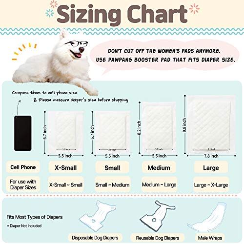 PAWPANG Disposable Dog Diaper Liners Booster Pads for Male & Female Dogs, 100ct, 4 Sizes Variations, Doggie Diaper Inserts fit Most Types of Dog Diapers - Pet Belly Bands & Male Wraps (Small)