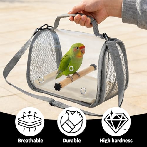 Rucksack für Vögel mit Holzstab Faltbare Leichter Rucksack für Vöge mit Stehstange und Tablett Vogeltragetasche Transportbehälter für Vöge Transporttasche Für Kleine Vögel, für Papageien (grau)