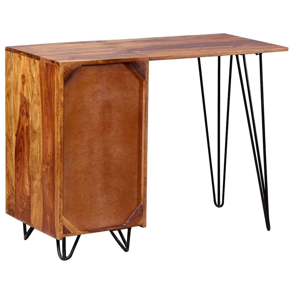 Scrivania in legno massello di acacia con cassetto e armadietto, tavolo consolle per ufficio e studio, design industriale con gambe in acciaio per postazione lavoro smartworking casa