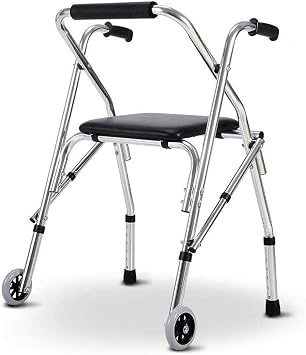 Folding Rolling Walker for Seniors, Seat and 2 Wheels, Lightweight Upright Walker, Height Adjustable Step Assist for Indoor and Outdoor Use
