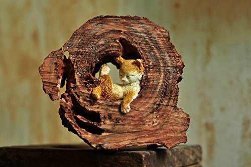 Top Collection Enchanted Story Garden Kitten Napping in Tree Trunk Outdoor Decor