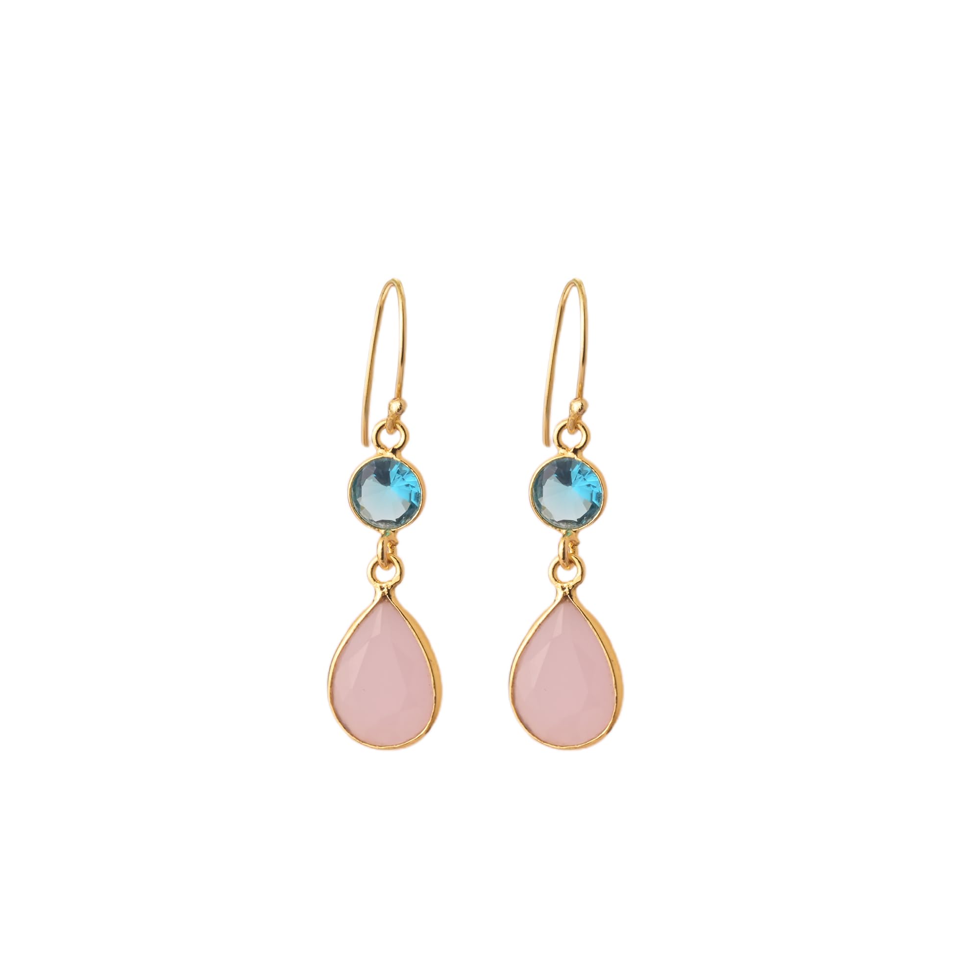 Emilia Elegant Gold Drop Earrings | Blue & Pink Teardrop Gemstone Dangle Earrings | Chic & Feminine jewellery for Women