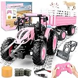YOOHBERRYS Tracteur Télécommandé Enfant, 2.4 GHz Tracteur Jouet avec Remorque Électriq...