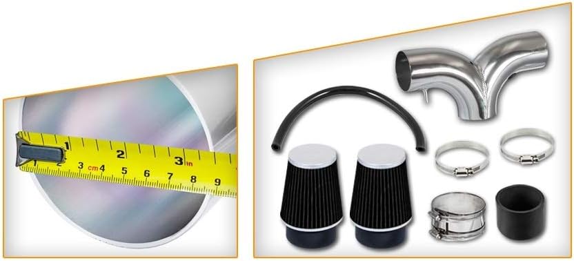 Short Ram Air Intake Kit & Black Filter Combo Compatible for 2001-2004 Chevy Corvette C5 5.7L V8 Engine (with 2 Filters)