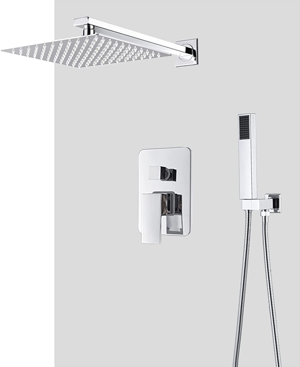 Classic Chrome Brass Flush Mount Shower Faucet Set with Hand Shower Head and Waterfall Shower Head Advanced Air Injection Technology, 8" (10")