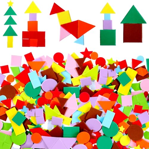 Hpmjz 500 PCS Foam Stickers for Kids Bulk Self-Adhesive Stickers Geometric Shapes Craft Supplies Assorted Foam for DIY Program Art Activities Circle Square Triangle Star Shape