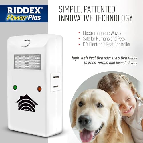 RIDDEX Power Plus Insect Repellent | Plug in, Mouse Deterrent - Pest Control for Defense Against Rats, Mice, Roaches, Bugs and Insects | Control Pests with No Toxins with Side Outlet | 2-Pack