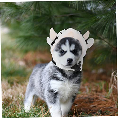 Sombrero disfraz de vaca de peluche para perro blanco miniatura 3
