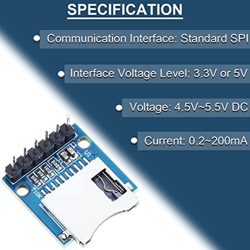 DAOKAI 5PCS Micro SD Card Module Mini TF Card Reader Adapter Memory Expansion Module SD card reader/writer for Arduino with Pins with Cable - Image 2