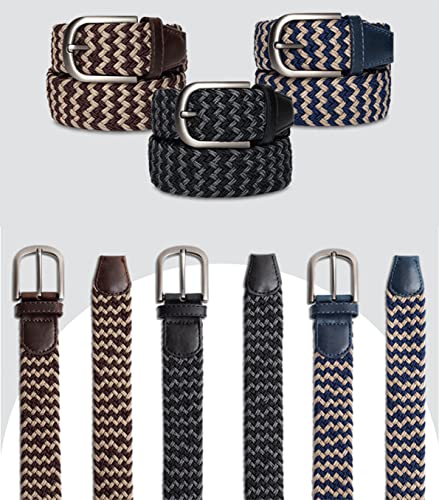 maskfactory stwees Woven Stretch Braided Elastic Belt for Casual Jeans, Golf Pants, Outdoor or at work, 1 3/8 inches (style B - eneyer, Brown - Beige)4