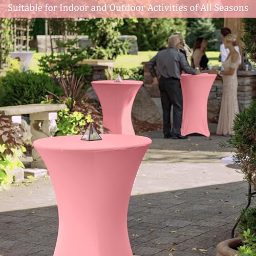 Image of 4 Pack 32x43 Inch Cocktail Table Cover Spandex Stretch Square Corners Tablecloth, Dusty Rose Cocktail Table Cloth Fitted High Top Table for Bar, Weddings, Birthday, Banquet, Party (Dusty Rose)