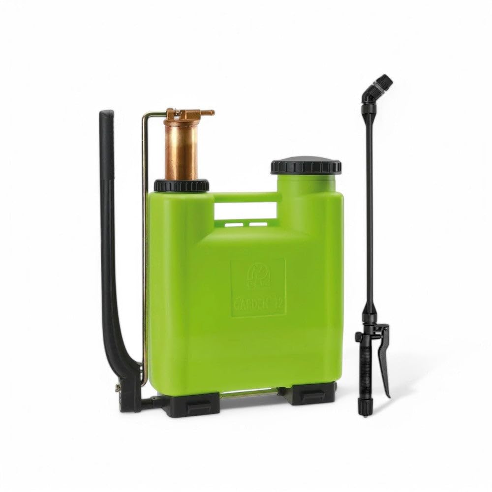 Pompa irroratrice a spalla zaino 12 lt. verde con avviamento manuale e regolatore di pressione e pompante in ottone Garden