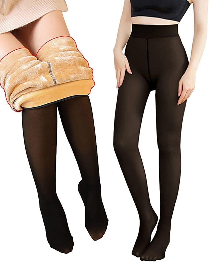 Fleece panty S/M Warme panty Transparant zwart, huidskleur & beige