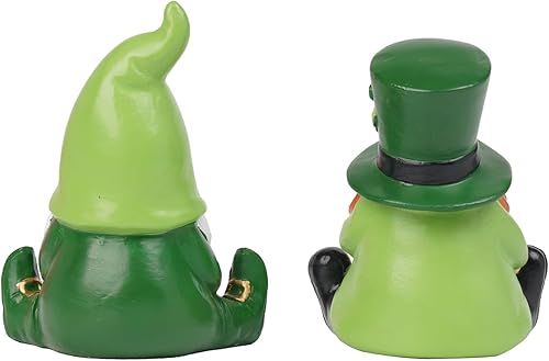 Miniatura 2 de Decoraciones de gnomos del día de San Patricio, 2 figuras de gnomo con tréboles de la suerte, tazas de cerveza, maceta de resina dorada, muñecas sin